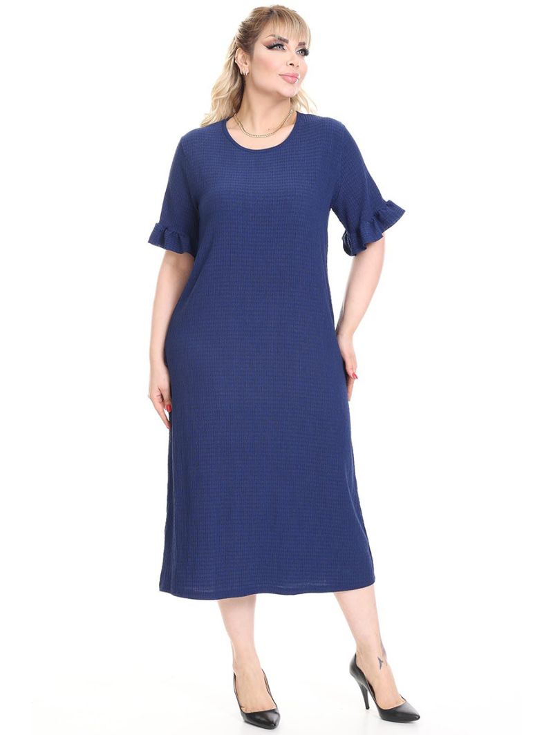 Mėlyna suknelė trumpomis rankovėmis Mėlyna suknelė trumpomis rankovėmis