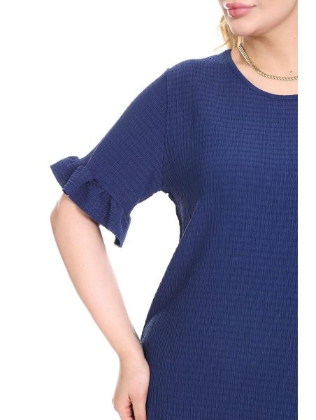 Mėlyna suknelė trumpomis rankovėmis