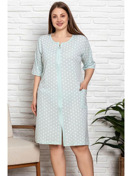 Užtraukiamas medvilnės chalatas su kišenėmis