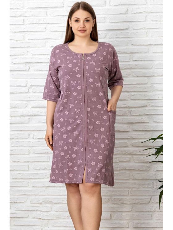 Lukuga puuvillane hommikumantel taskutega