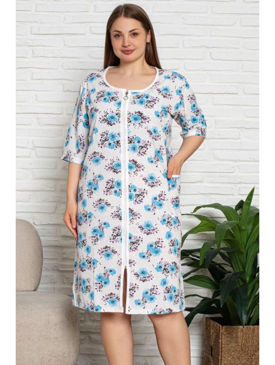 Kokvilnas halāts ar rāvējslēdzēju un kabatām