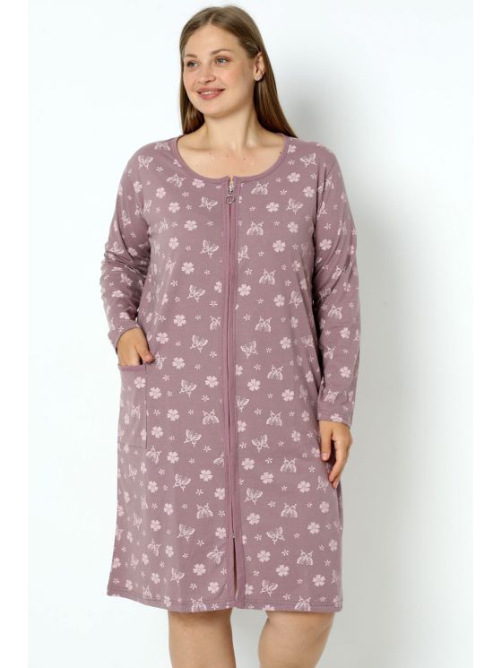 Kokvilnas halāts ar rāvējslēdzēju un kabatām